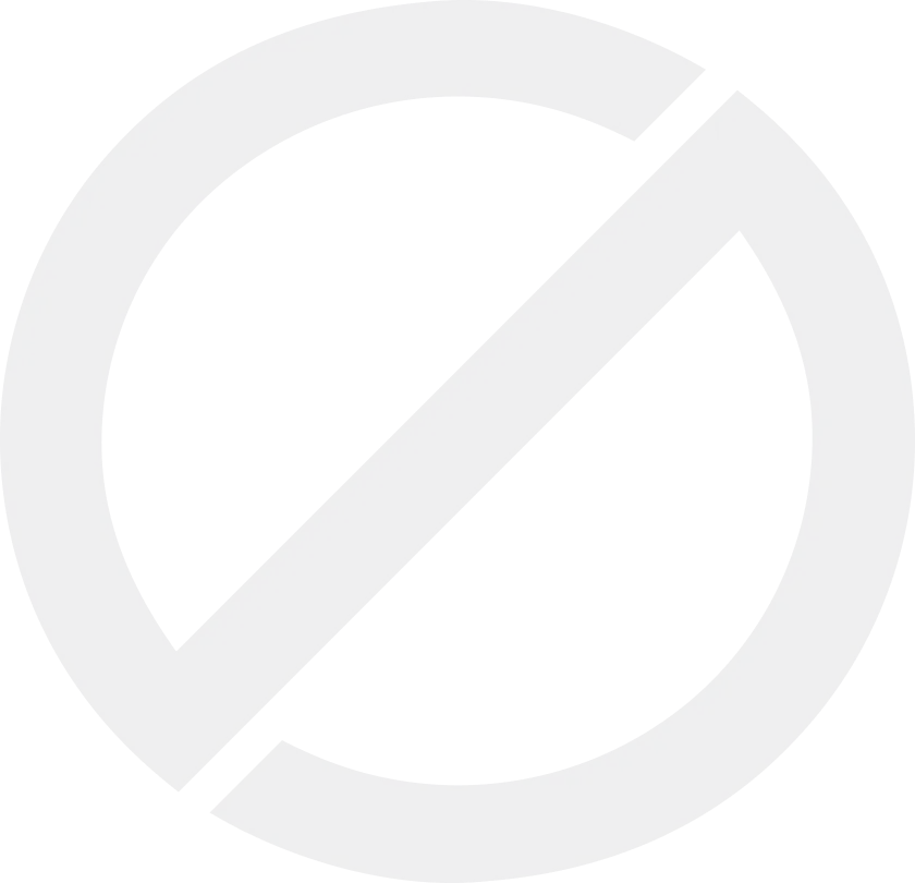 Dark gray prohibition symbol with a diagonal slash inside a broken circular outline.